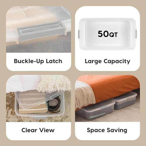 IRIS USA 50 Qt. Long Under Bed Storage Bin with Lids, Clear - Image 4