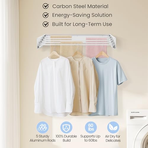 Wall Mounted Laundry Drying Rack, Carbon Steel Foldable & - Image 6