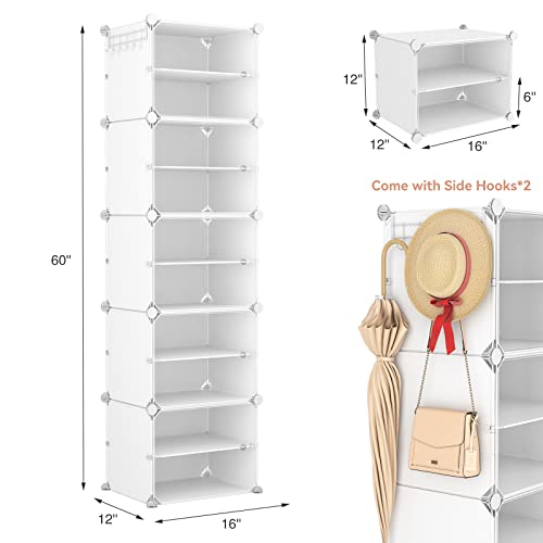 LANTEFUL 10 Tier Shoe Storage Cabinet with Door, Portable Narrow - Image 4