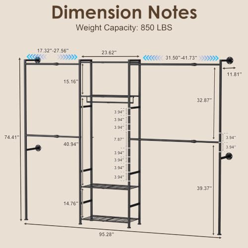 Wall Mounted Closet System, Expandable Clothing Rack with Shelves - Image 6