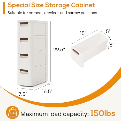 4 Drawer Slim Bathroom Cabinet, Narrow Rolling Cart Organizer - Image 3