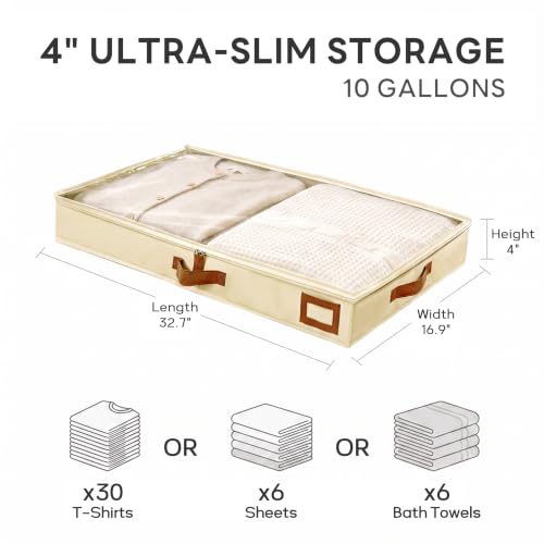 4" Low Profile Under Bed Storage Bins (2-Pack, Cream Beige) - Image 4