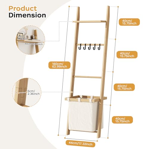 63" Bamboo Blanket Ladder with Shelf, Fabric Storage - Image 3