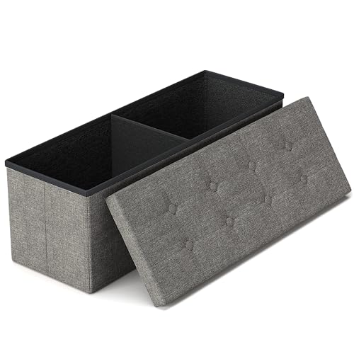 43 Inches Folding Storage Ottoman Bench, Storage Chest, Grey - Image 2