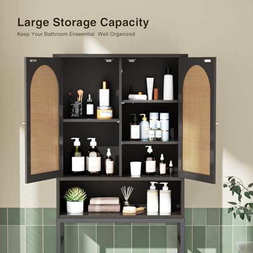 Rattan Toilet Storage Cabinet, Over The Rack Wood Cabinet - Image 5