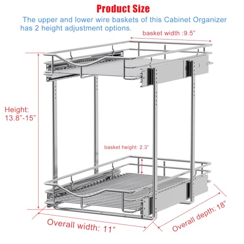 DINDON 2 Tier Pull Out Cabinet Organizer (11" W x 18" D) - Image 3