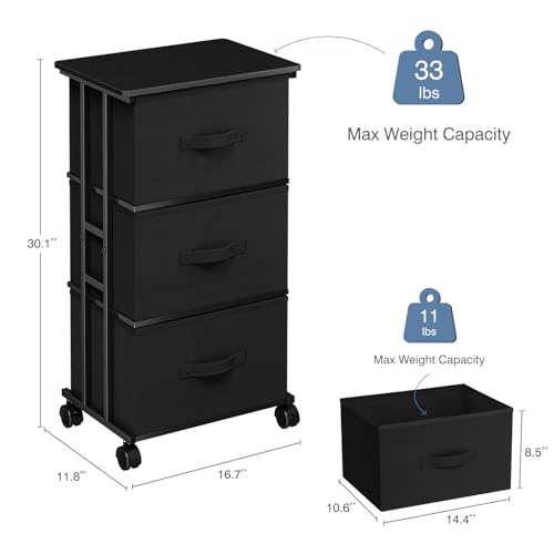 DUMOS Fabric Dresser 3 Drawer Storage Chest, Rolling - Image 4