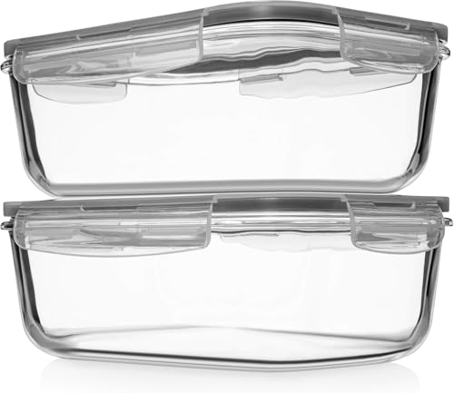8 Cups/ 63 Oz 4 Piece (2 containers + 2 Lids) Large Glass Food - Image 2