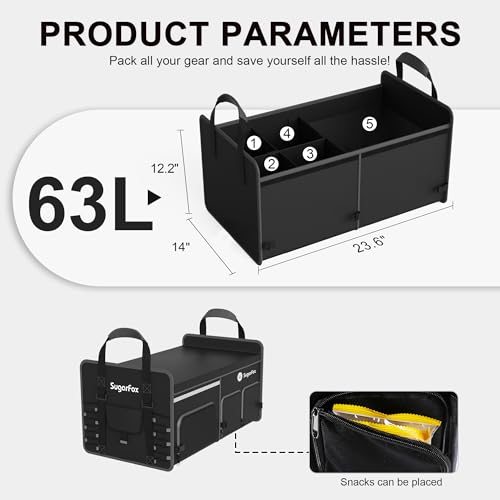 Foldable Car Trunk Organizer, 2 Compartments, Midsize, Black - Image 6