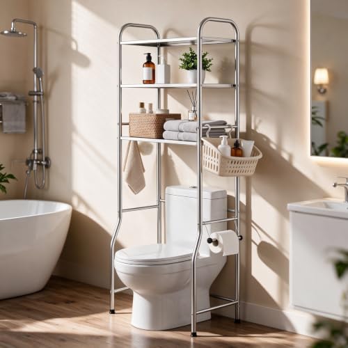 Over The Toilet Storage 3 Tier Stainless Steel Bathroom Organizer - Image 3