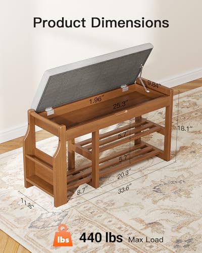 Pipishell 34" Pine Wood Shoe Bench Entryway with Soft - Image 3