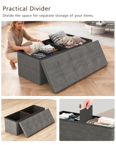 43 Inches Folding Storage Ottoman Bench, Storage Chest, Grey - Image 5