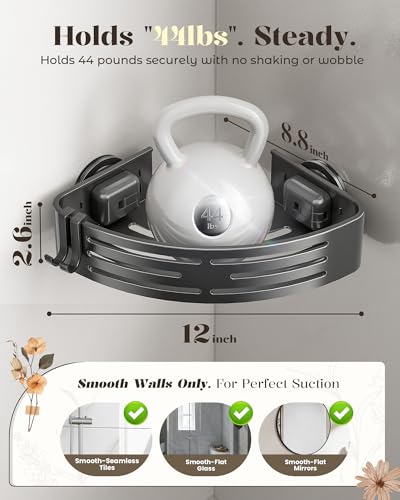Corner Shower Caddy Suction Cup,Shower Shelves with Hooks - Image 4