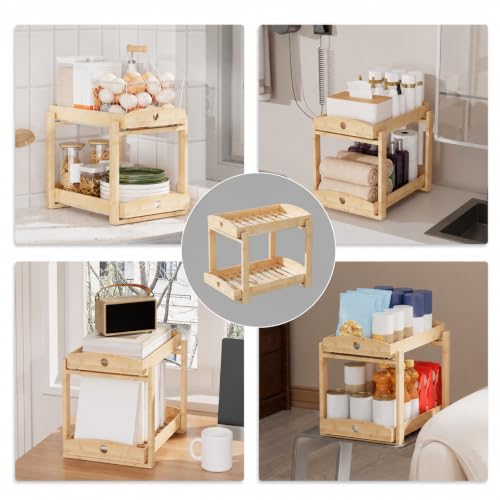 Bamboo Under Sink Organizer 2 Tier Pull Out Cabinet Storage - Image 5