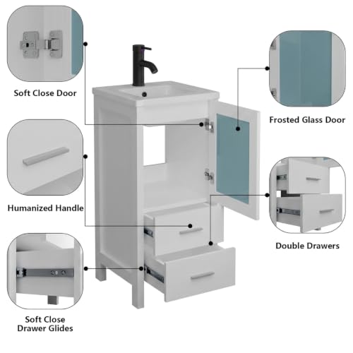 16 inch White Bathroom Vanity with Sink, Black Faucet - Image 6