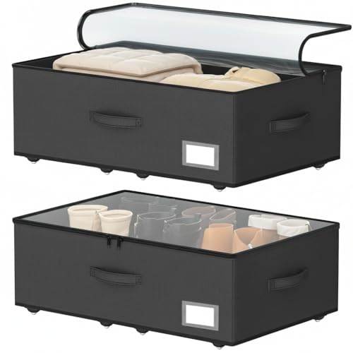 Under Bed Storage with Wheels, 12 inches height，Black - Image 2