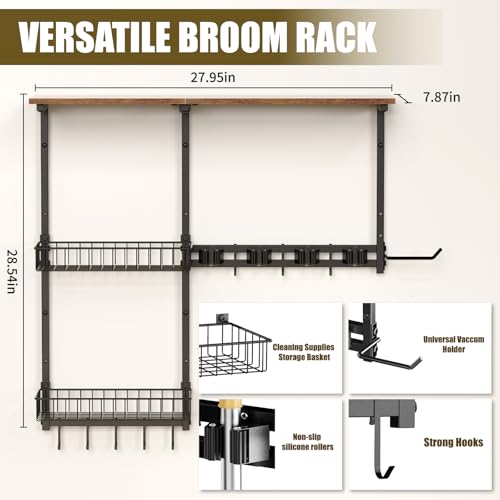 Broom Holder Wall Mount，With A Storage Basket Cleaning - Image 4