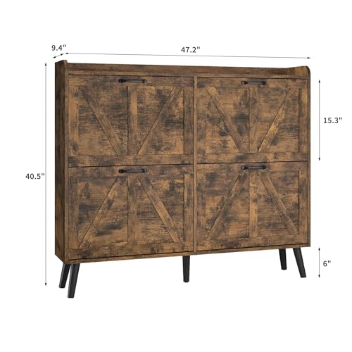Farmhouse Shoe Cabinet Storage with 4 Flip Drawers, Rustic - Image 3