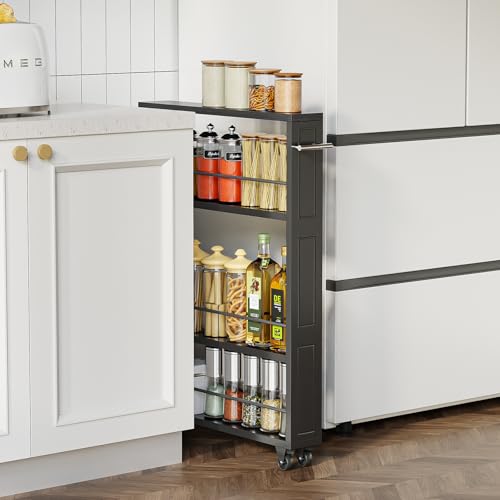 KLM Rolling Storage Cart 4-Tier Black Kitchen Cart with Wheels - Image 3