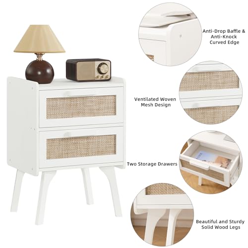 Lerliuo Rattan Night Stand for Bedroom, 2 Drawers - Image 5