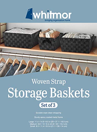 Whitmor Woven Strap Storage Baskets Set of 3 Black - Image 4