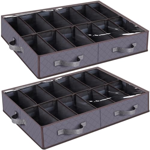 Set of 2, Under Bed Shoe Storage Organizer, Gray - Image 2
