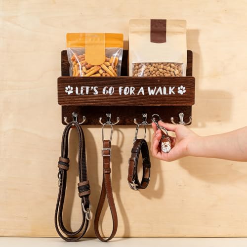 4 Hooks Wooden Dog Leash Holder Entryway Wall Organizer - Image 3