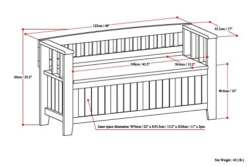 SIMPLIHOME Acadian 48" Wide Solid Wood Storage Bench - Image 4