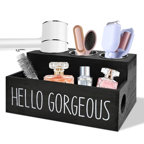 Wooden Hair Tool Organizer, Hair Dryer Holder with 3 Steel - Image 2