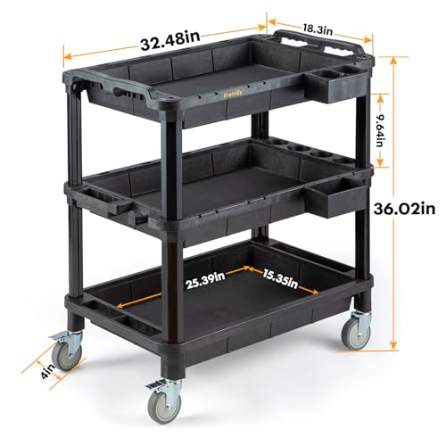 ELAFROS 3-Shelf Heavy Duty Rolling Utility Cart, 32.4 x 18.3 in - Image 3