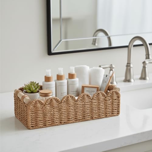 CubesLand Scalloped Toilet Paper Storage Basket W/Handle for Home - Image 7