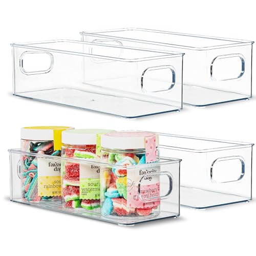 Plastic Food Storage 4 Pack Clear Container Bin with Handles - Image 2