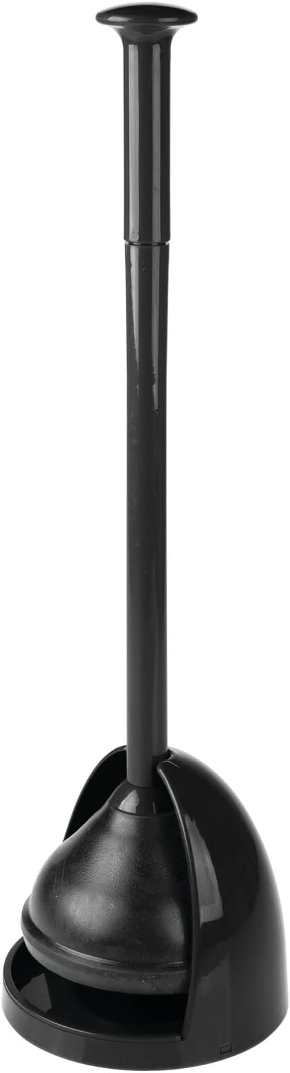 mDesign Plastic Freestanding Hideaway Toilet Bowl Plunger with Holder Set - Plunger for Bathroom Storage and Cleaning Organization - Heavy Duty, Space Saving - Aura Collection - Black