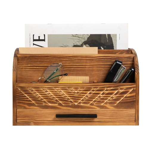 Wooden Mail Organizer Countertop Mail Sorter with Storage Drawer - Image 2