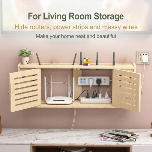 Wall Mounted Router Storage Box,Wood Wireless WiFi Router Shelf - Image 8