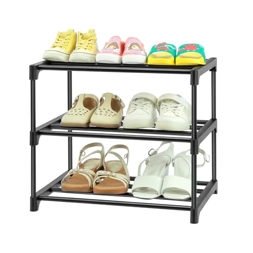 HITHIM 3-Tier Black Small Shoe Racks, Narrow Shoe Rack for 5-6 - Image 2