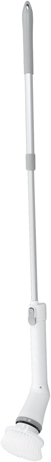 Pilipane Electric Spin Scrubber Cordless Power Cleaning Brush with 6 Replaceable Heads Adjustable Extension Handle for Bathroom Tile Floor Shower Tub White