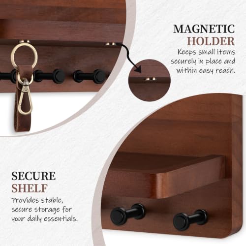 Nekon Key Holder for Wall with Shelf, Pine Wooden Key Hanger - Image 6