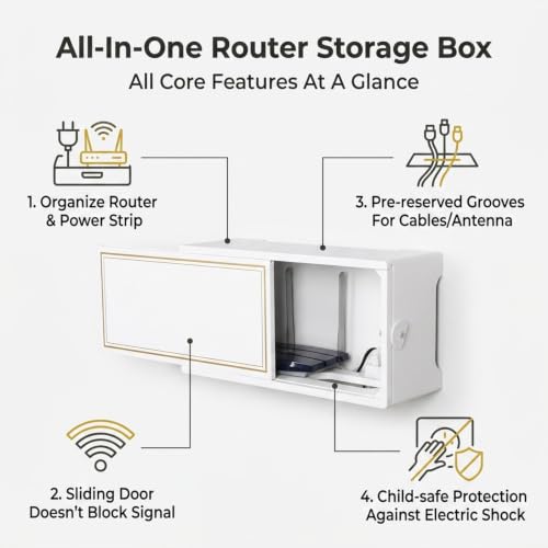WiFi Router Storage Cabinet Wall Mount Router Hider Box with Door - Image 7