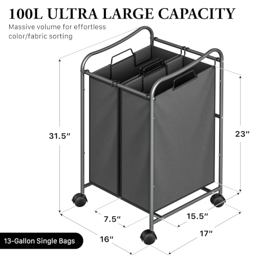 Simple Houseware 2-Bag Heavy Duty Laundry Sorter Rol | All Products - Image 3