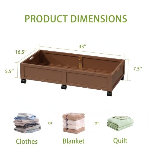 2 Pack Bamboo Under Bed Storage Containers with Wheels, Brown - Image 3
