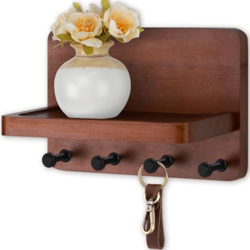Nekon Key Holder for Wall with Shelf, Pine Wooden Key Hanger - Image 2