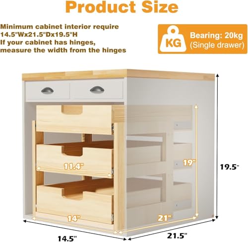 Pull Out Cabinet Organizer, 14''W×21''D Sliding Drawers - Image 4