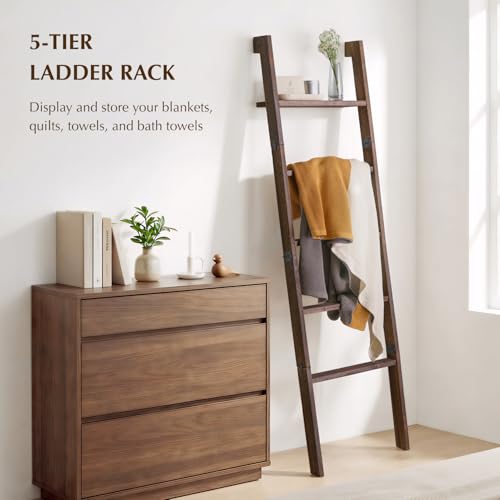 Blanket Ladder with Top Shelf, 5-Tier Wood 64” Decorative - Image 5
