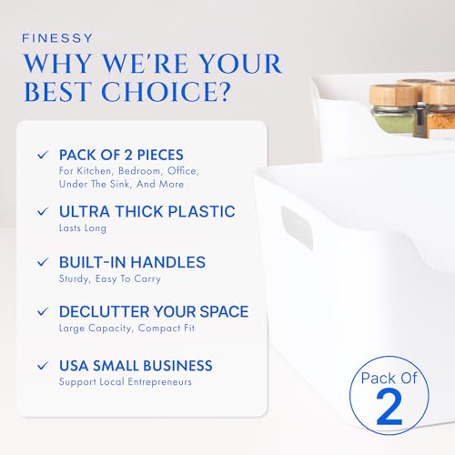 FINESSY White Plastic Storage Bins for Pantry with Handle 2 Pack - Image 3