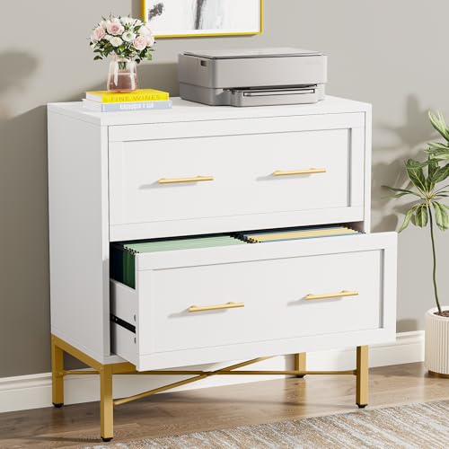 Tribesigns Modern White 2 Drawer File Cabinet, Lateral - Image 2
