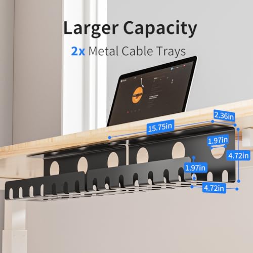 Delamu 2 Pack Metal Under Desk Cable Management Tray | Cable Managemen - Image 2