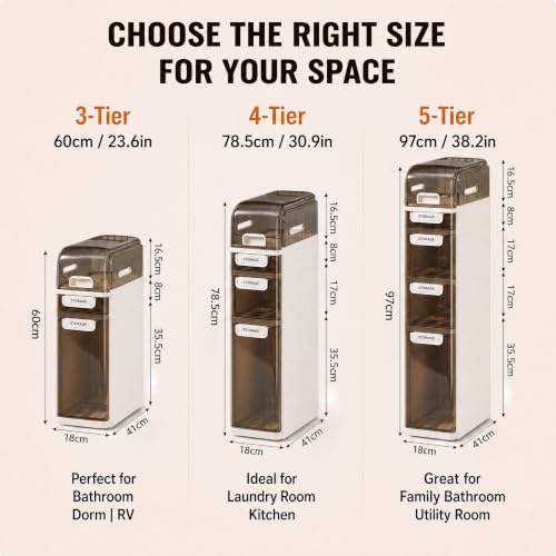 Slim Bathroom Storage Cabinet with Drawers, Narrow R | All Products - Image 3