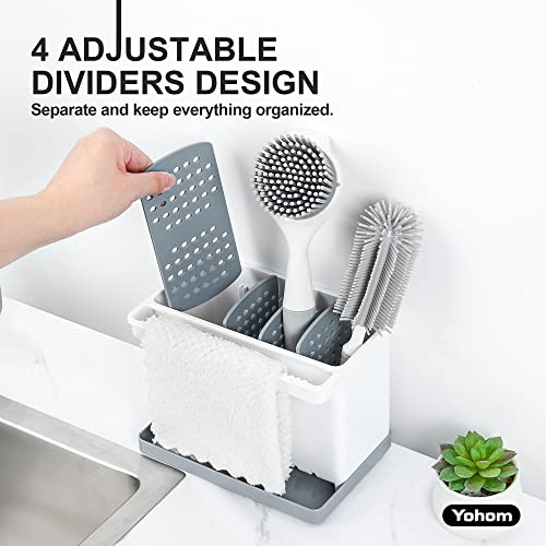 YOHOM Sink Brush Holder for Kitchen Sink Sponge Caddy Countertop - Image 4