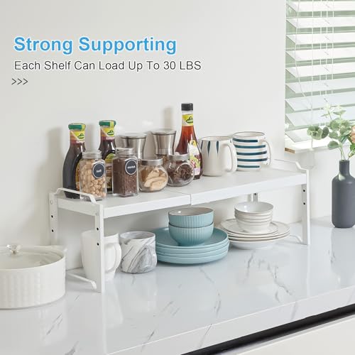 Set of 2 Expandable Kitchen Cabinet Shelves Organizers, Stackable - Image 5